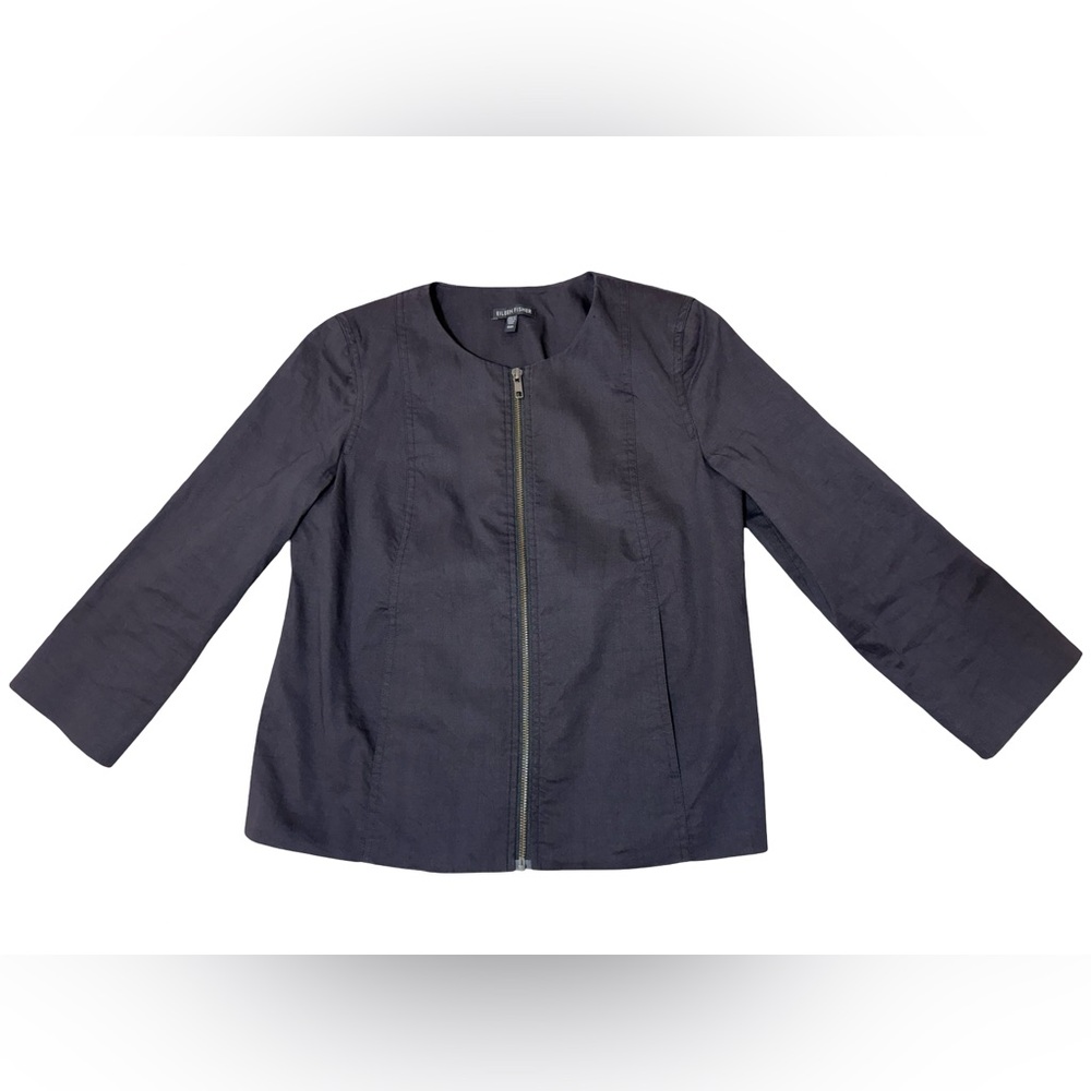 Eileen Fisher XXS Collarless Zip Front Jacket Italian Fabric Minimalist